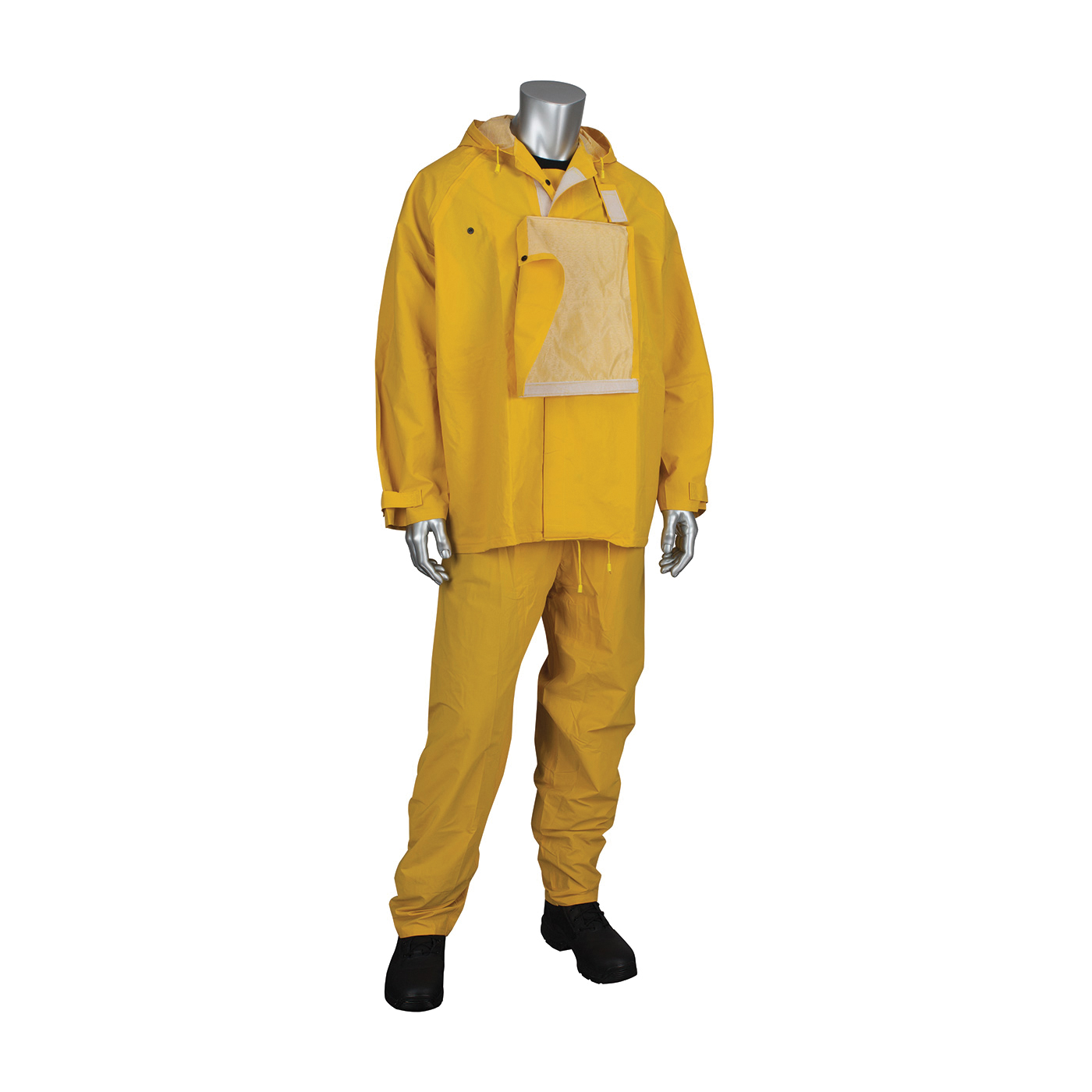 PIP® FALCON™ HydroFR™ 205-375FR/S 2-Piece Rainsuit, S, Yellow, Polyester/PVC, 46 in Waist, 29 in L Inseam, Detachable Hood