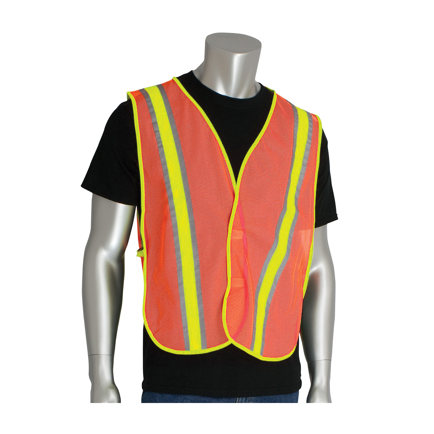 PIP® 300-0900OR 2-Tone Non-ANSI Safety Vest, Universal, Hi-Viz Orange, Polyester Mesh, Hook and Loop Closure