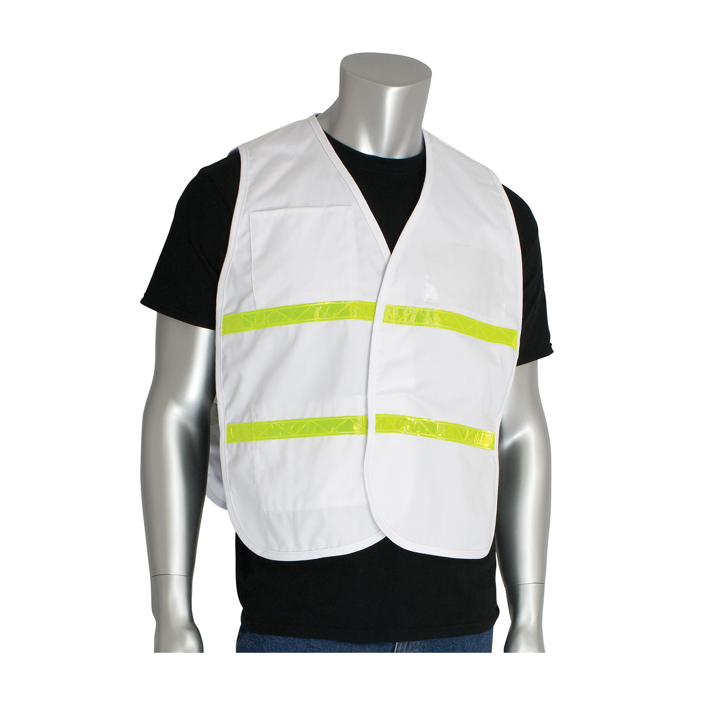 PIP® 300-1511/M-XL Incident Command Vest, M/XL, White, Polyester, 42.1 in Chest, Hook and Loop Closure