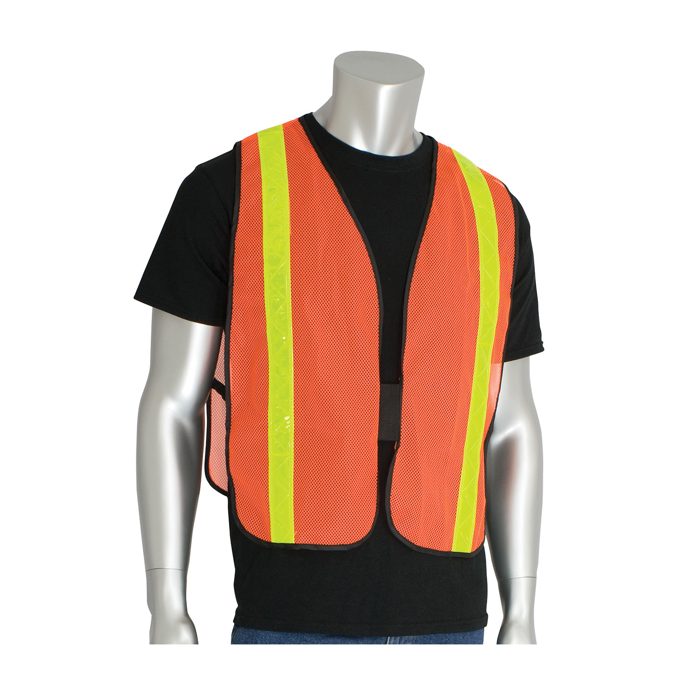 PIP® 300-EVOR-POR Non-ANSI Safety Vest, Universal, Hi-Viz Orange with Yellow Tape, Polyester Mesh, Hook and Loop Closure