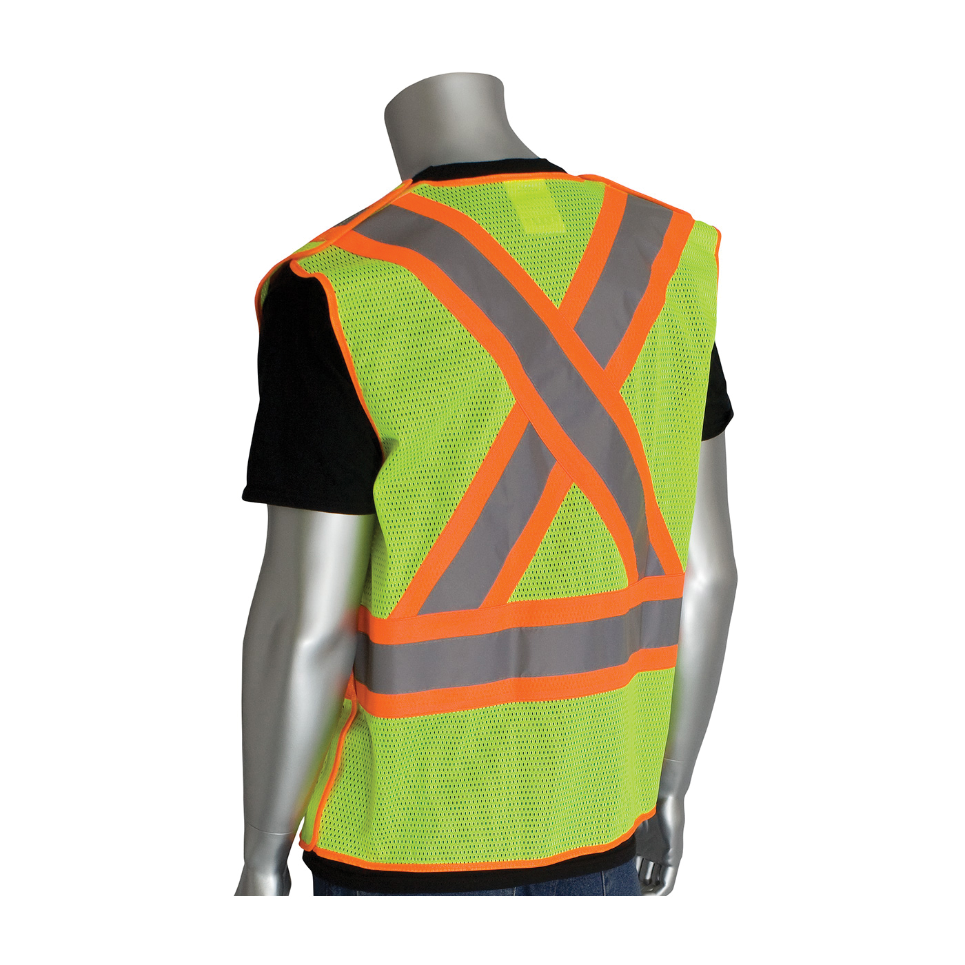 PIP® 302-0211-LY 2-Tone X-Back Safety Vest, Hi-Viz Lime Yellow, Polyester Mesh, Hook and Loop Closure, 5 Pockets, ANSI Class: Class 2, Specifications Met: ANSI 107 Type R, CAN/CSA Z96