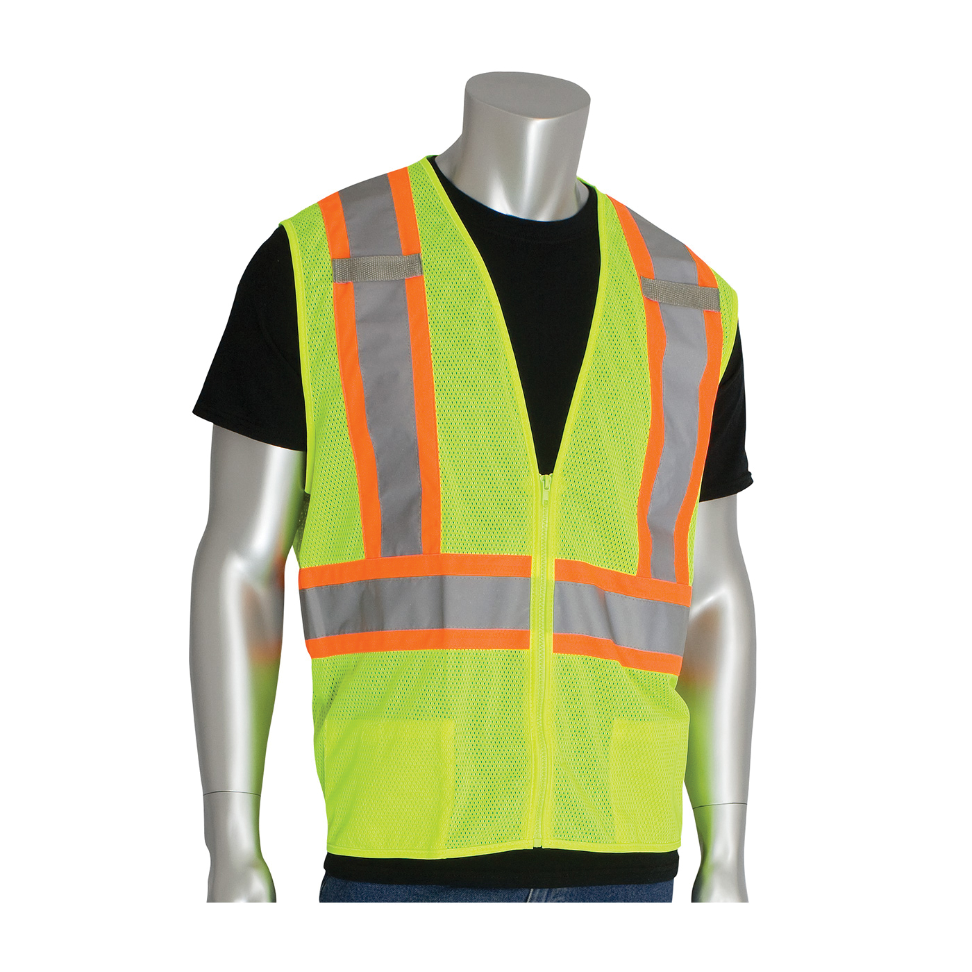 PIP® 302-0600D-LY/4X 2-Tone Safety Access Vest With "D" Ring Access, 4XL, Hi-Viz Lime Yellow, Polyester, Zipper Closure, 2 Pockets, ANSI Class: Class 2, Specifications Met: ANSI 107 Type R