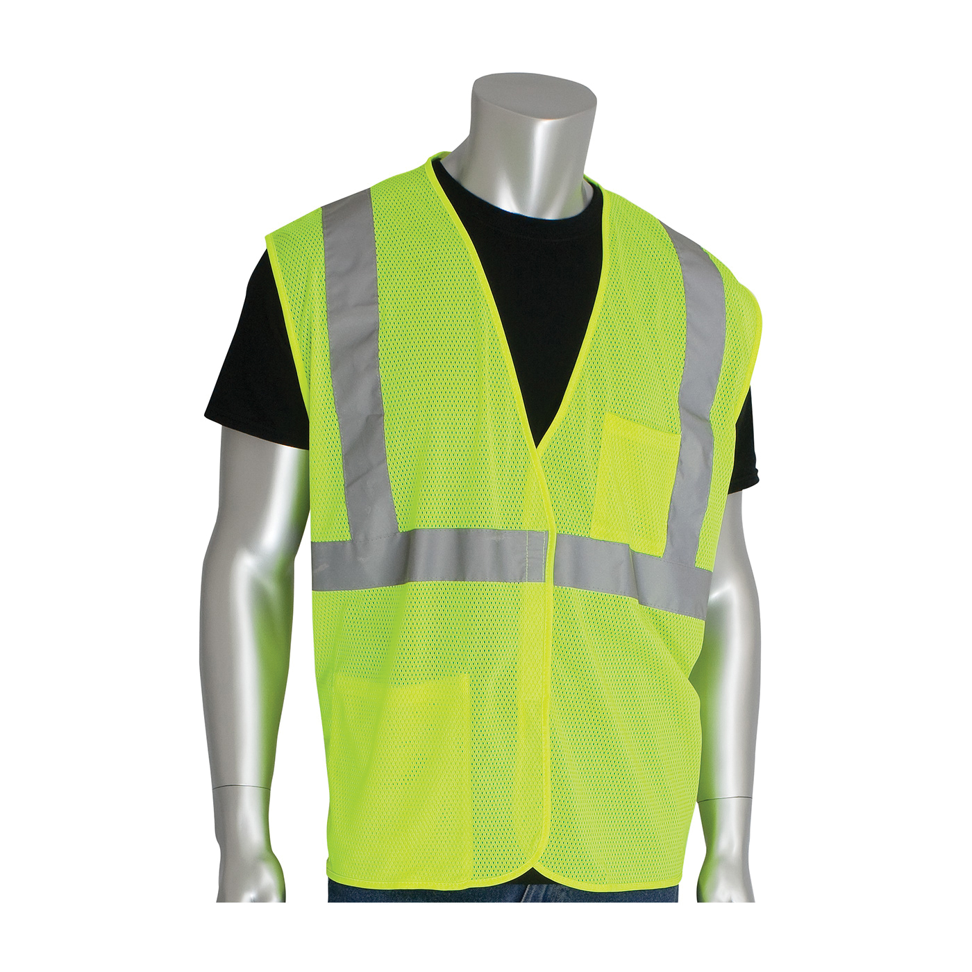 PIP® 302-0702-LY/XL Safety Vest, XL, Hi-Viz Lime Yellow, Polyester Mesh, Hook and Loop Closure, 2 Pockets, ANSI Class: Class 2, Specifications Met: ANSI 107 Type R