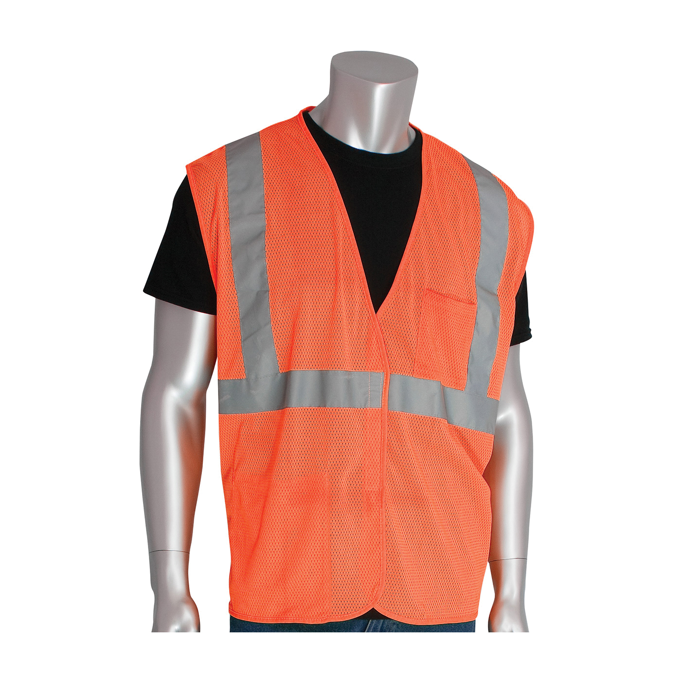 PIP® 302-0702-OR/M Safety Vest, M, Hi-Viz Orange, Polyester Mesh, Hook and Loop Closure, 2 Pockets, ANSI Class: Class 2, Specifications Met: ANSI 107 Type R