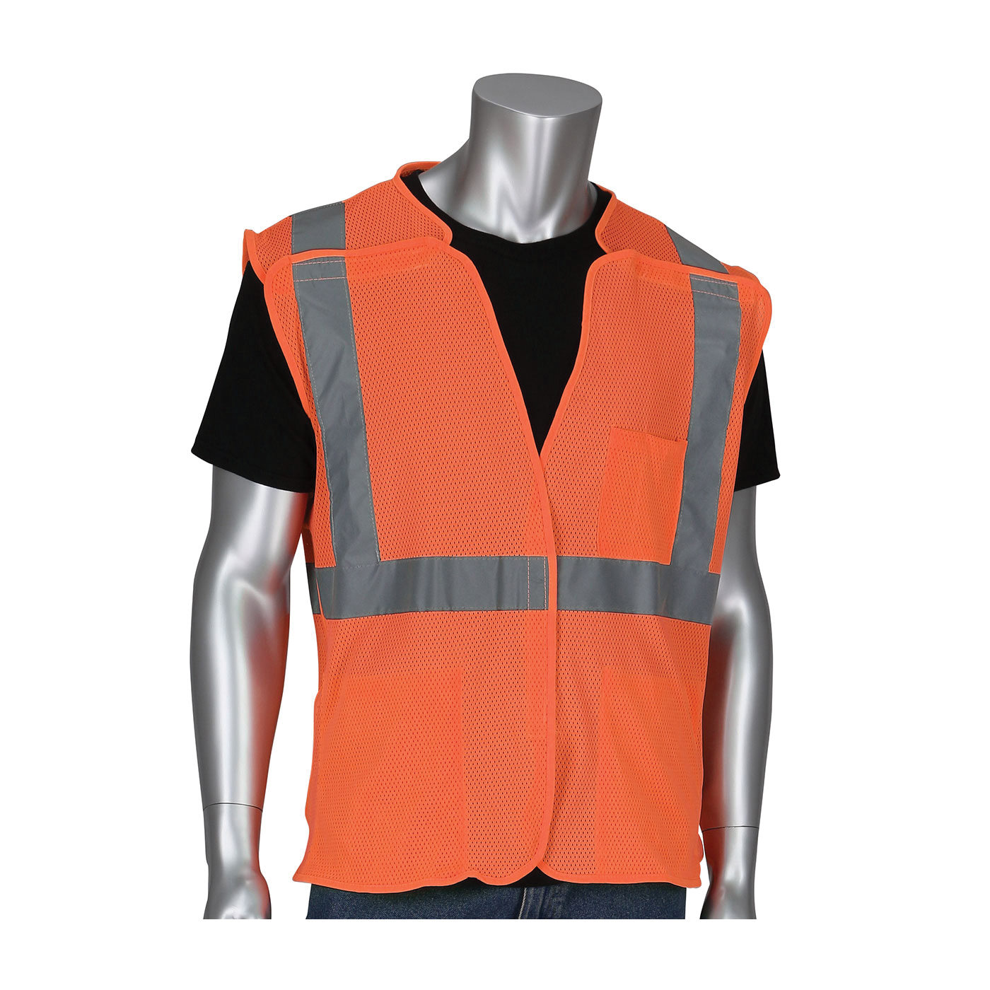 PIP® 302-5PMVOR-L Safety Vest, L, Hi-Viz Orange, Polyester, Hook and Loop Closure, 3 Pockets, ANSI Class: Class 2, Specifications Met: ANSI 107 Type R