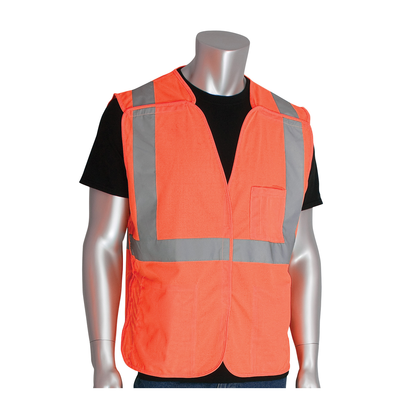 PIP® 302-5PVOR-L Safety Vest, L, Hi-Viz Orange, Polyester, Hook and Loop Closure, 3 Pockets, ANSI Class: Class 2, Specifications Met: ANSI 107 Type R