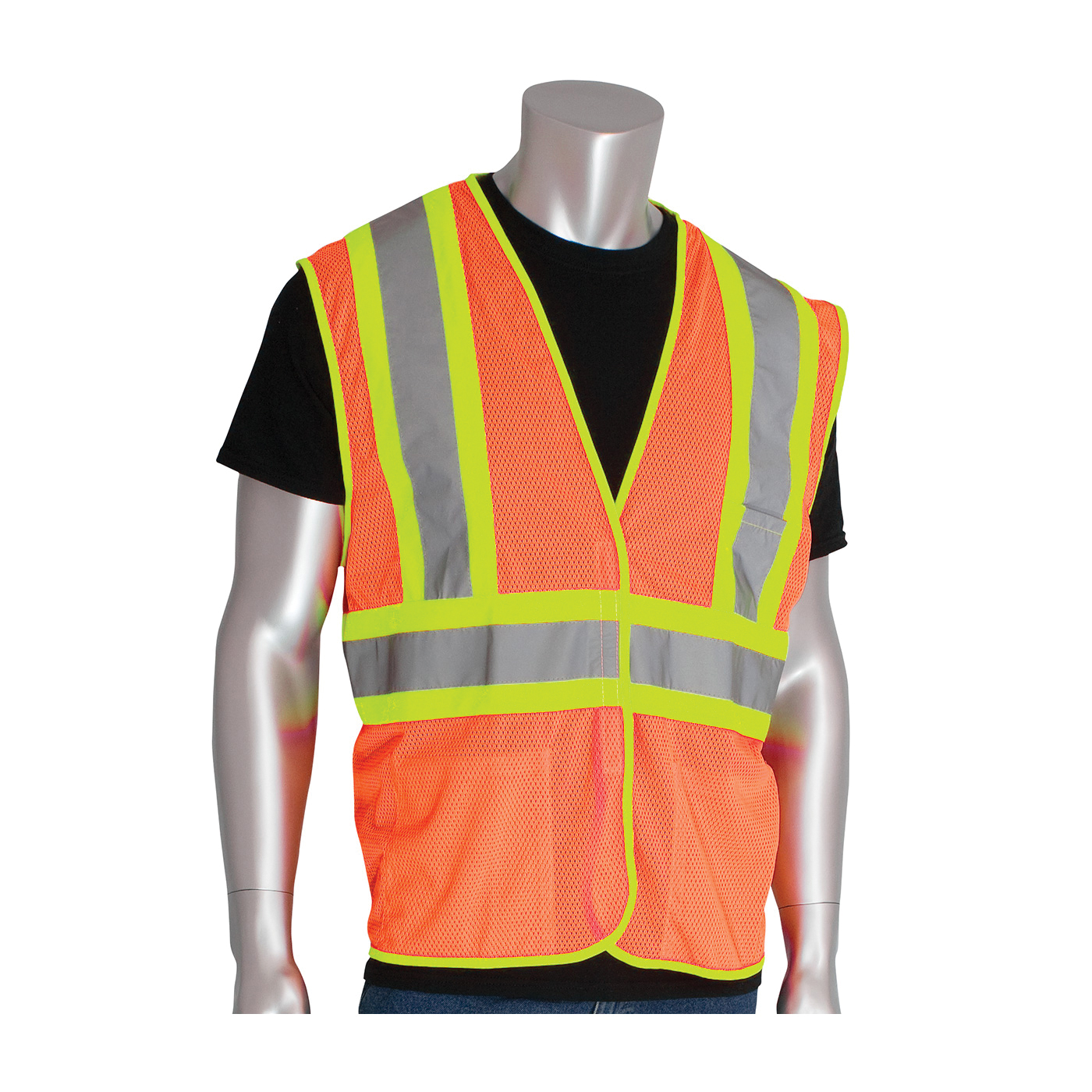 PIP® 302-MVATOR-M 2-Tone Safety Vest, M, Hi-Viz Orange, Polyester, Hook and Loop Closure, 3 Pockets, ANSI Class: Class 2, Specifications Met: ANSI Specified