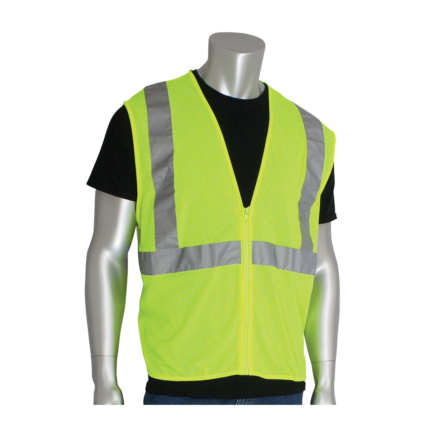 PIP® 302-MVGZLY-4X Safety Vest, 4XL, Hi-Viz Lime Yellow, Polyester Mesh, Zipper Closure, ANSI Class: Class 2, Specifications Met: ANSI 107 Type R