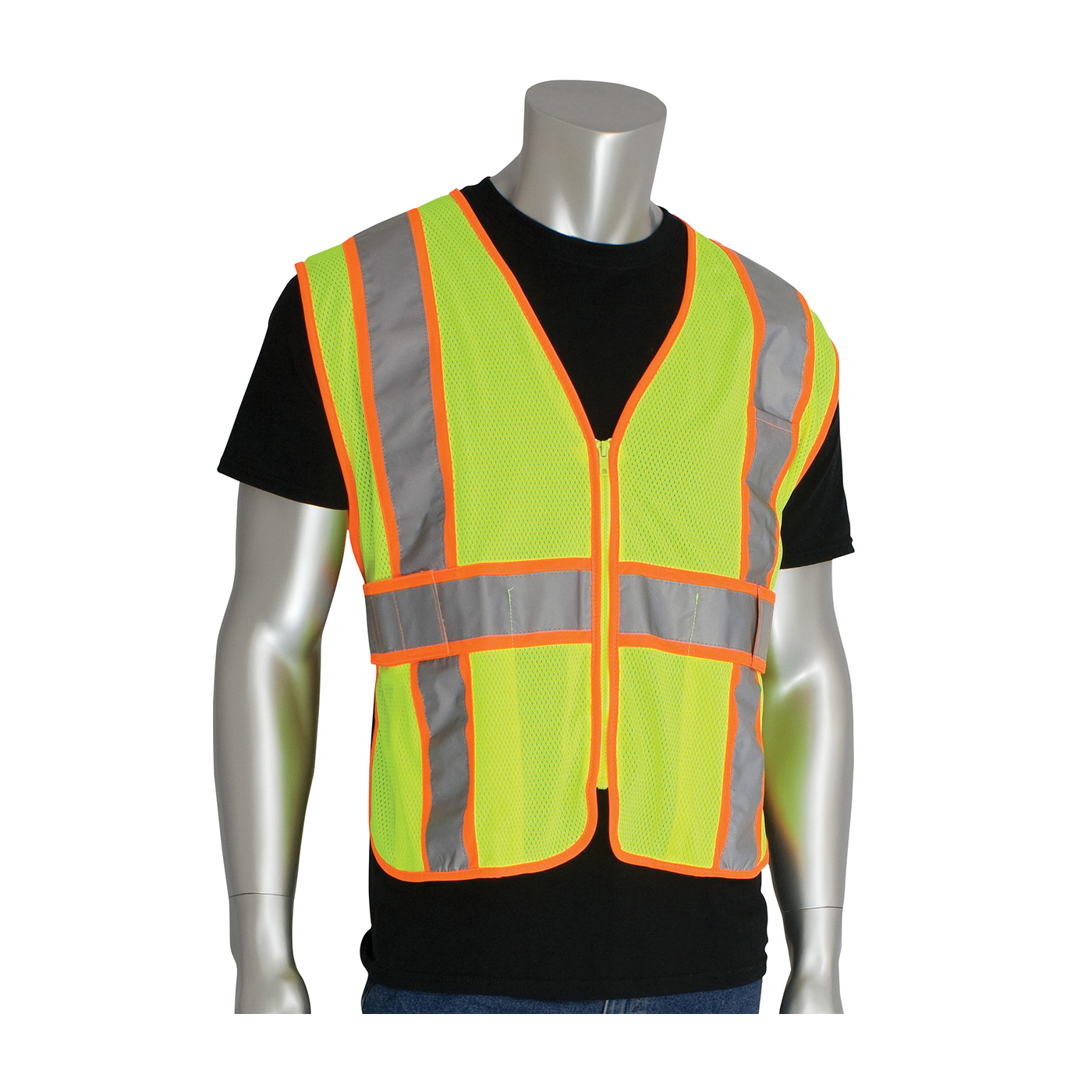 PIP® 302-USV5LY 2-Tone Expandable Safety Vest, Universal, Hi-Viz Lime Yellow, Polyester, Zipper Closure, 3 Pockets, ANSI Class: Class 2, Specifications Met: ANSI 107 Type R
