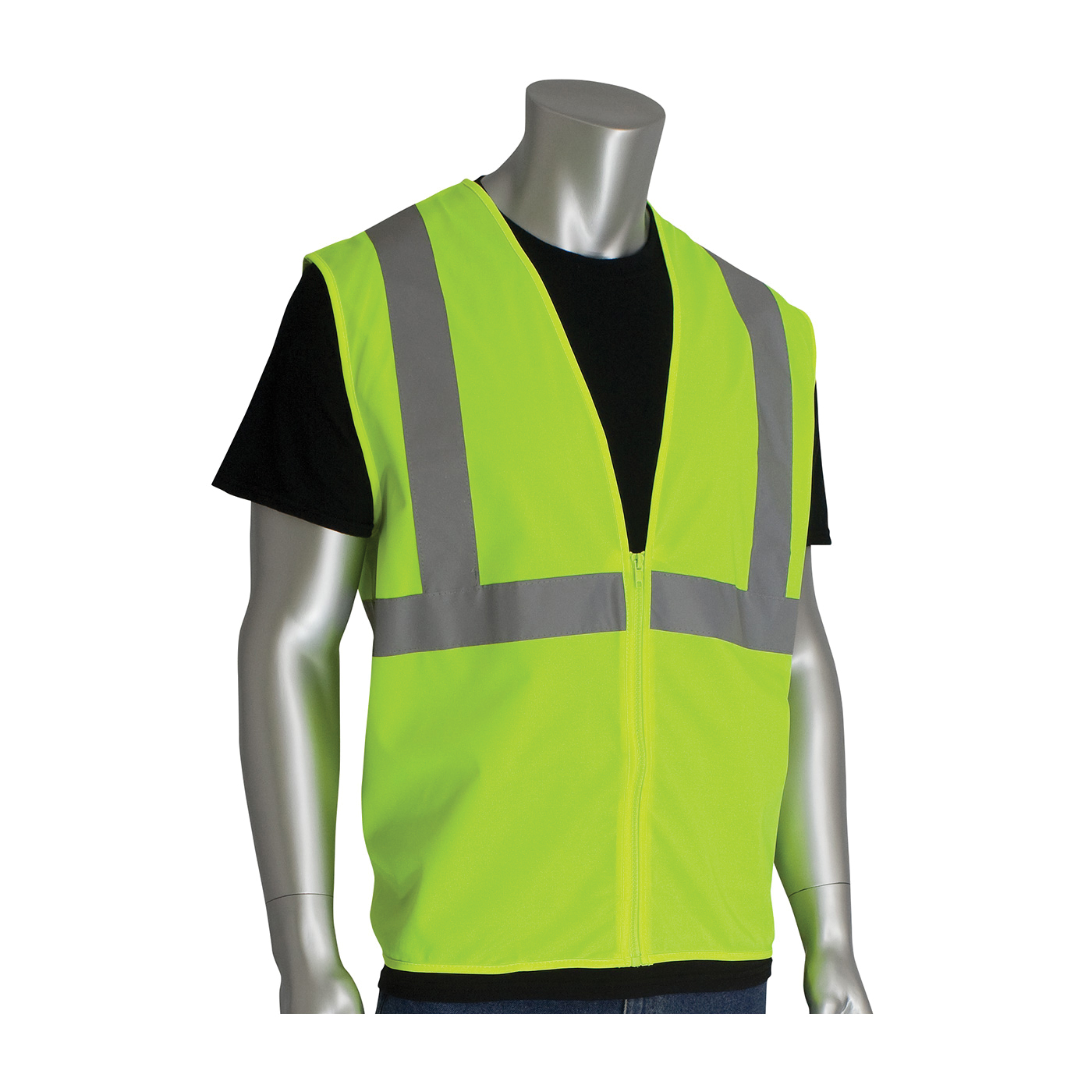 PIP® 302-WCENGZLY-L Standard Solid Vest, L, Hi-Viz Lime Yellow, Polyester Mesh, Zipper Closure, ANSI Class: Class 2, Specifications Met: ANSI 107 Type R Class 2