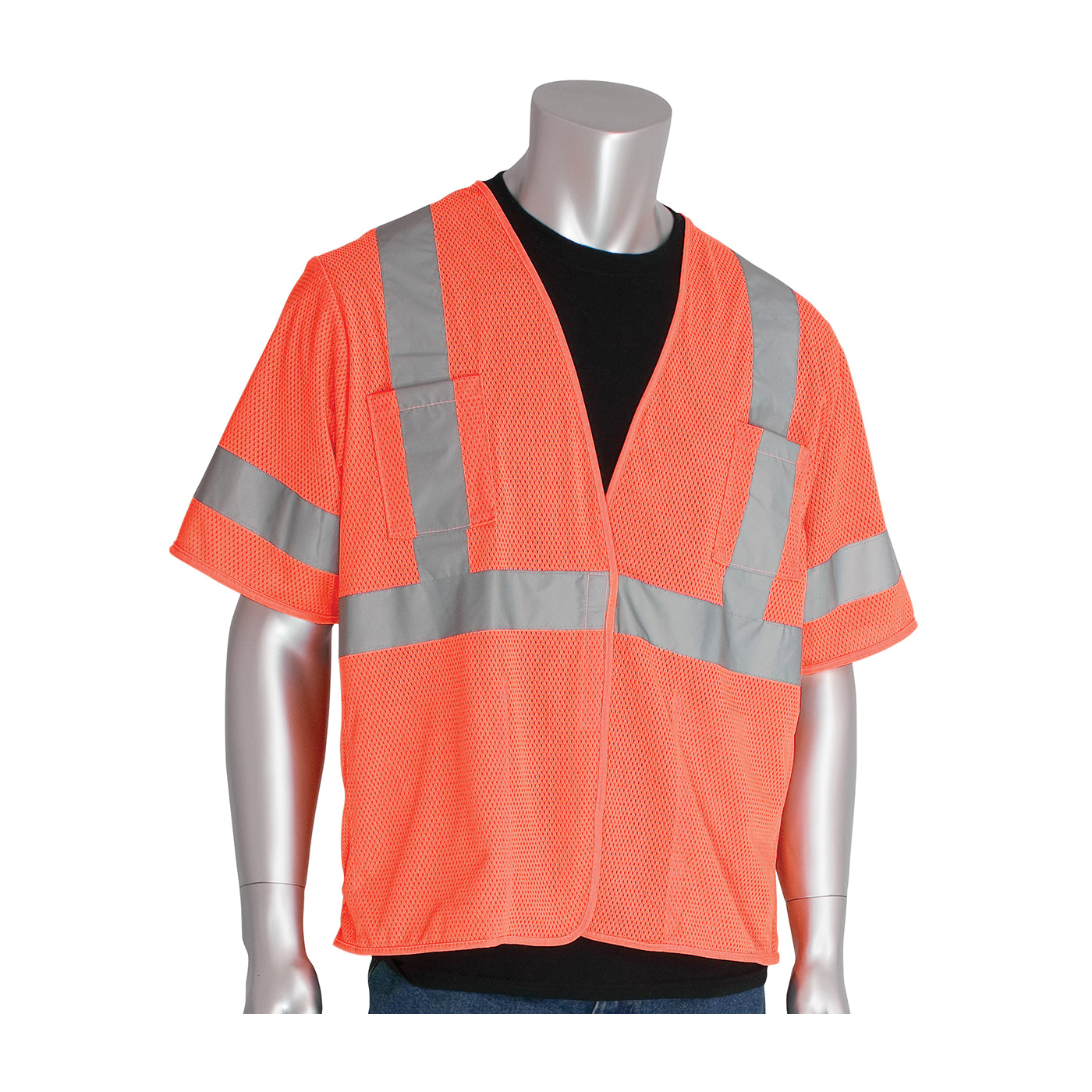 PIP® 303-HSVEOR-L Safety Vest, L, Hi-Viz Orange, Polyester Mesh, Hook and Loop Closure, 4 Pockets, ANSI Class: Class 3, Specifications Met: ANSI 107 Type R