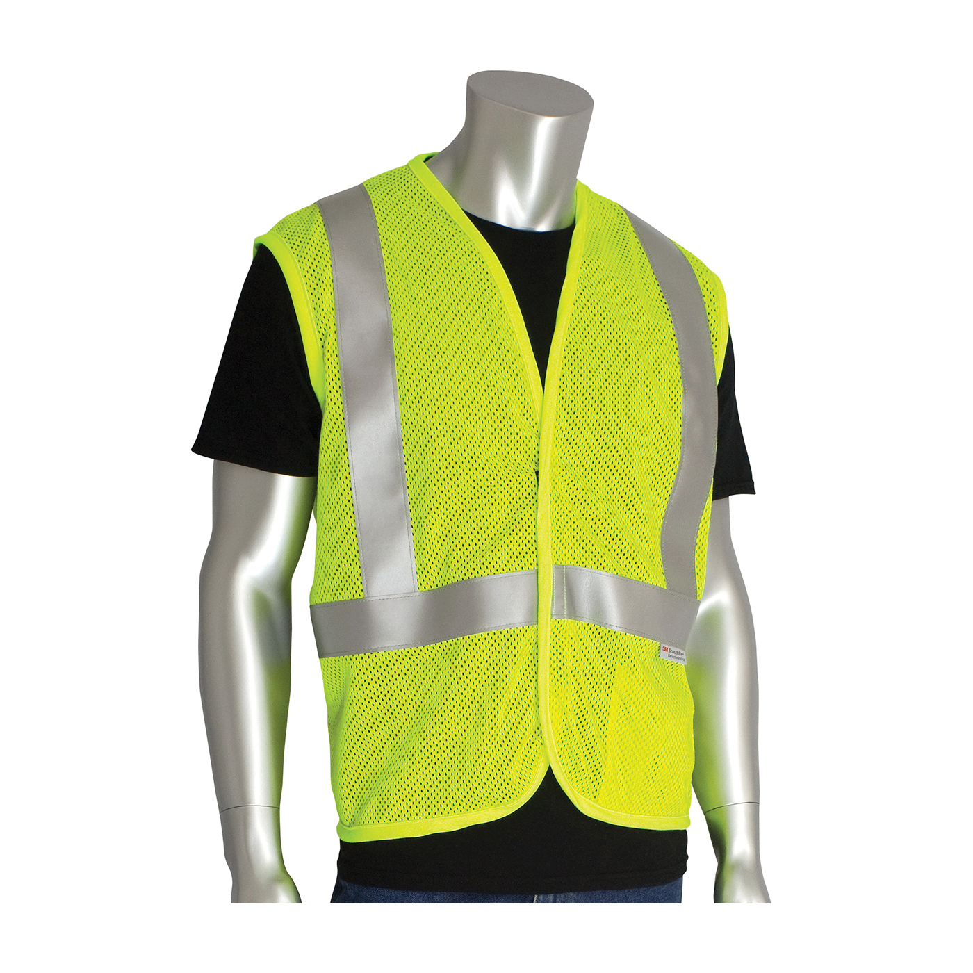 PIP® 305-2100-L Arc and Flame Resistant Vest, L, Hi-Viz Lime Yellow, Solid GlenGuard® Modacrylic/Aramid Blend Mesh Fabric, Hook and Loop Closure, 1 Pockets, ANSI Class: Class 2, Specifications Met: ANSI 107 Type R