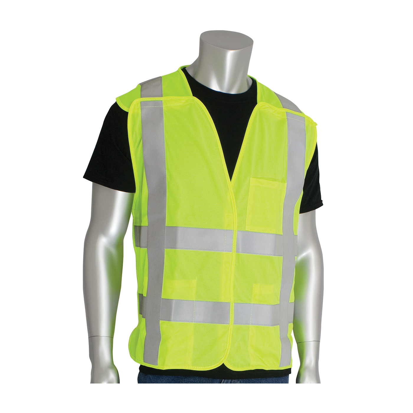 PIP® SafetyGear 305-5PVFRLY-S/M FR Treated Solid Vest, S to M, Hi-Viz Yellow, Polyester, Hook and Loop Closure, ANSI Class: Class 2, ANSI/ISEA 107