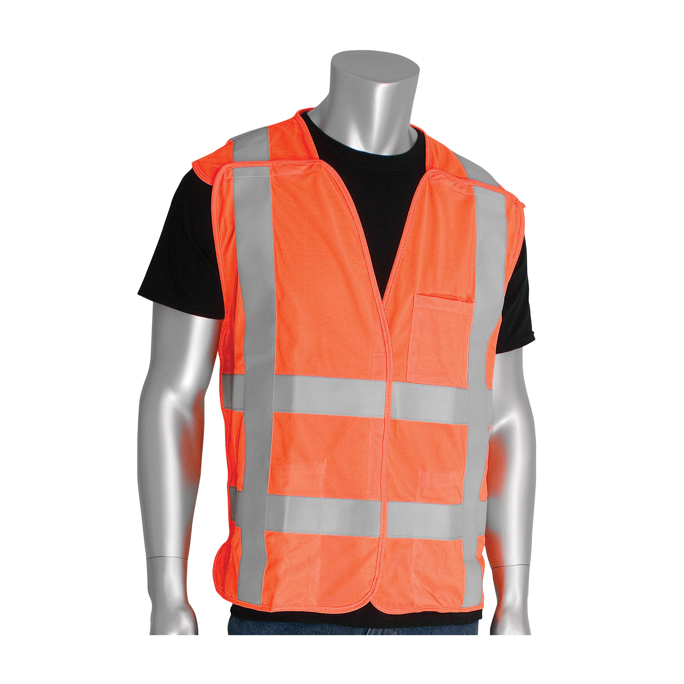 PIP® SafetyGear 305-5PVFROR-L/XL FR Treated Solid Vest, L to XL, Hi-Viz Orange, Polyester, Hook and Loop Closure, ANSI Class: Class 2, ANSI/ISEA 107