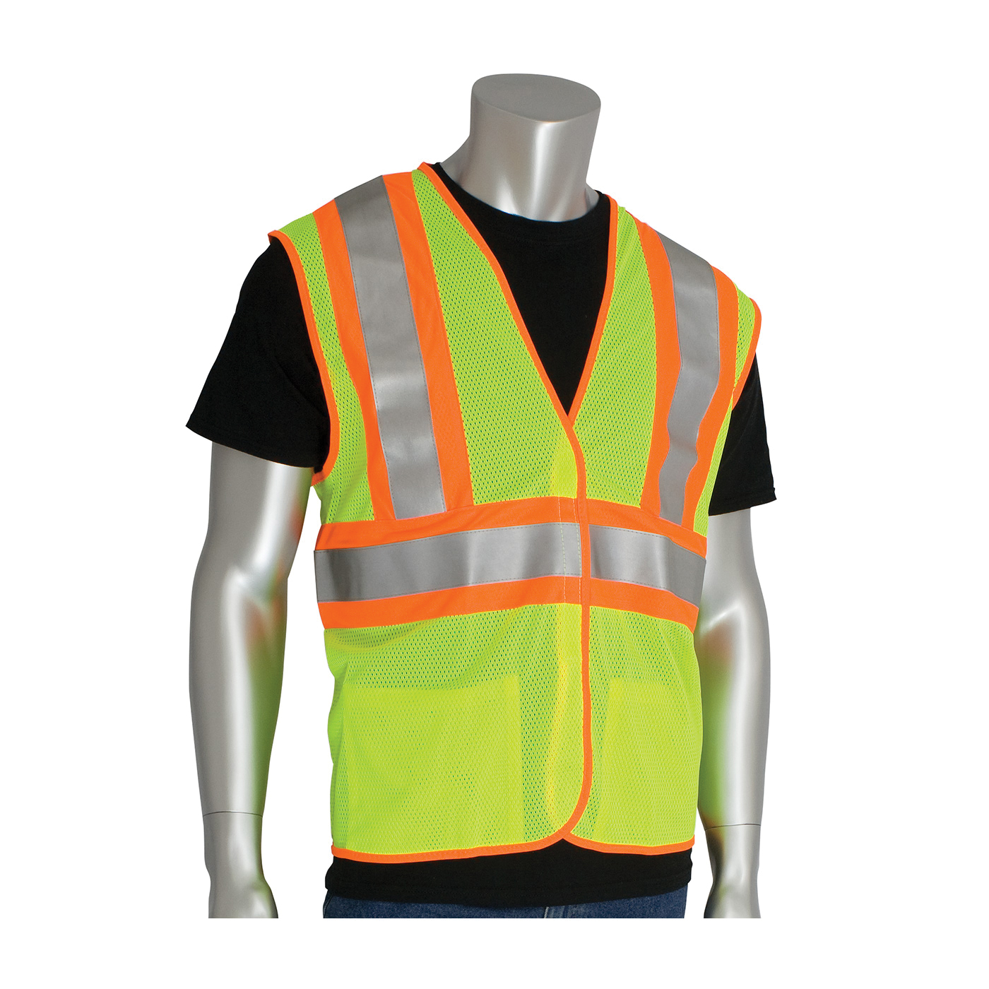 PIP® 305-MVFRLY-S/M 2-Tone FR Treated Safety Vest, S to M, Hi-Viz Lime Yellow, Polyester, Hook and Loop Closure, 2 Pockets, ANSI Class: Class 2, ANSI Specified