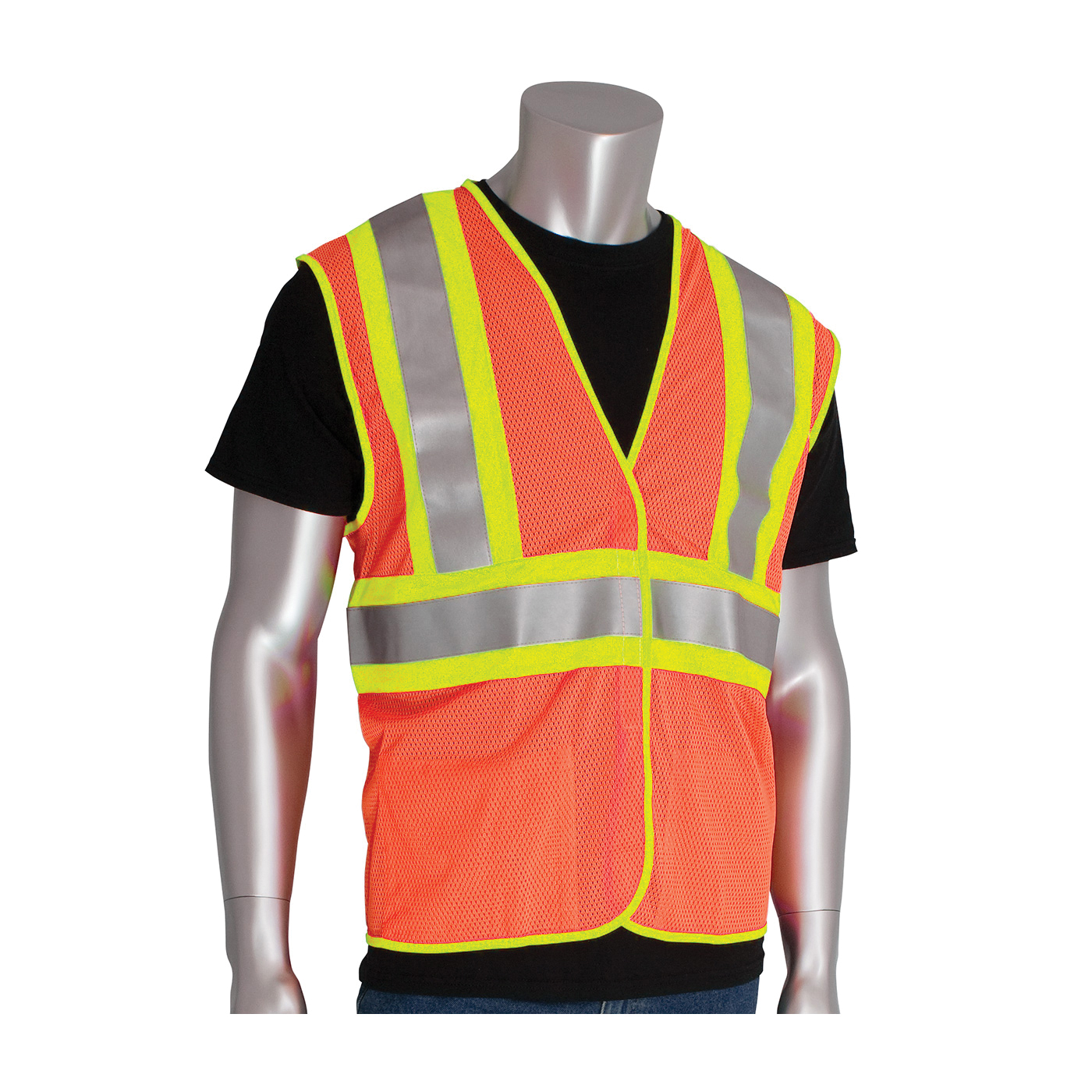 PIP® 305-MVFROR-L/XL 2-Tone FR Treated Safety Vest, L to XL, Hi-Viz Orange, Polyester, Hook and Loop Closure, 2 Pockets, ANSI Class: Class 2, ANSI Specified