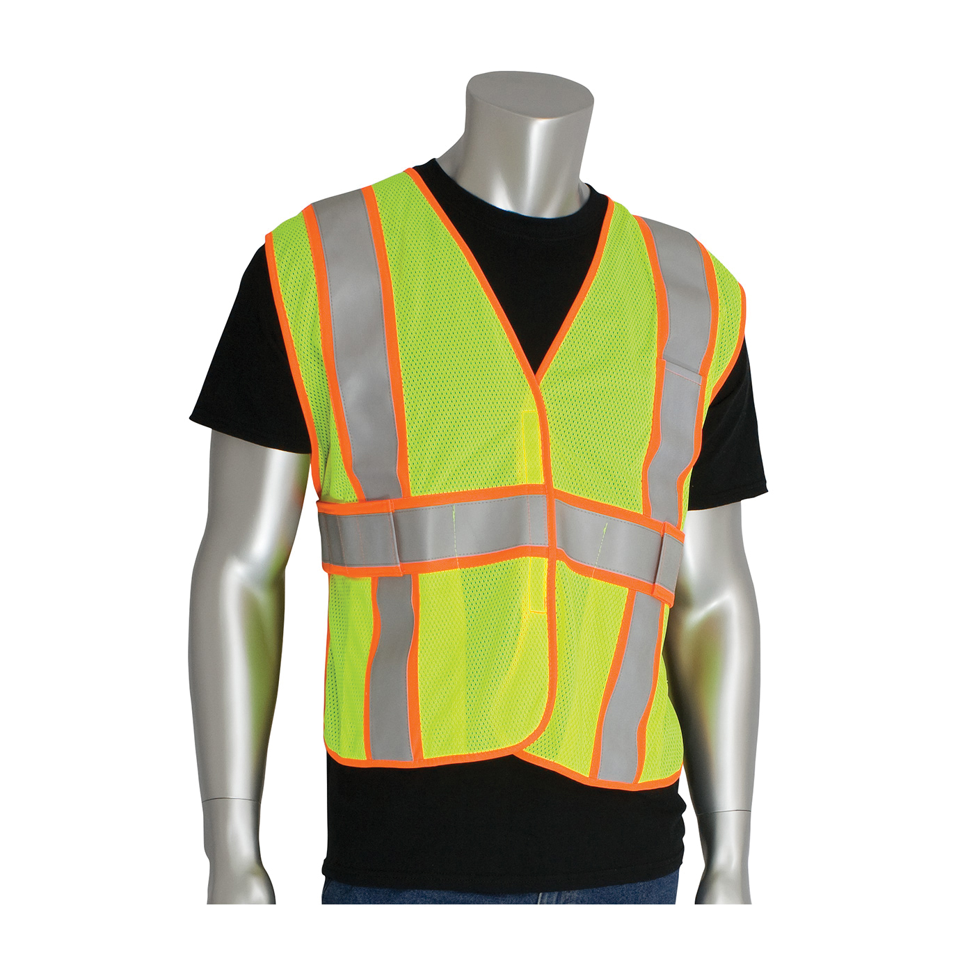 PIP® SafetyGear 305-USV5FRLY FR Treated Expandable Safety Vest, Universal, Hi-Viz Yellow, Polyester, Hook and Loop Closure, 2 Pockets, ANSI Class: Class 2, Specifications Met: ANSI/ISEA 107