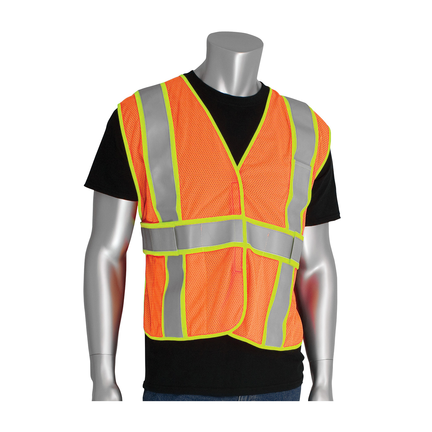 PIP® SafetyGear 305-USV5FROR FR Treated Expandable Safety Vest, Universal, Hi-Viz Orange, Polyester, Hook and Loop Closure, 2 Pockets, ANSI Class: Class 2, Specifications Met: ANSI/ISEA 107