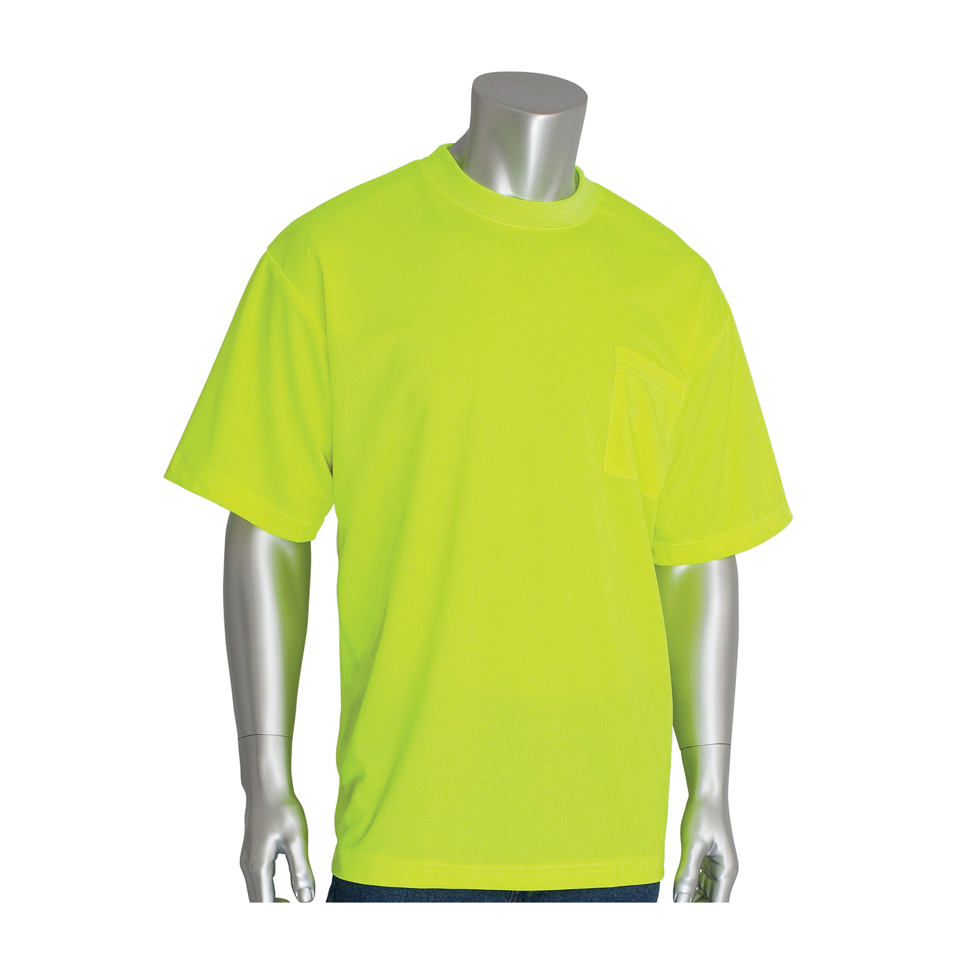 PIP® 310-CNTSNLY-L Short Sleeve Crew Neck T-Shirt, L, Hi-Viz Lime Yellow, 31.1 in L, Bird's Eye Polyester