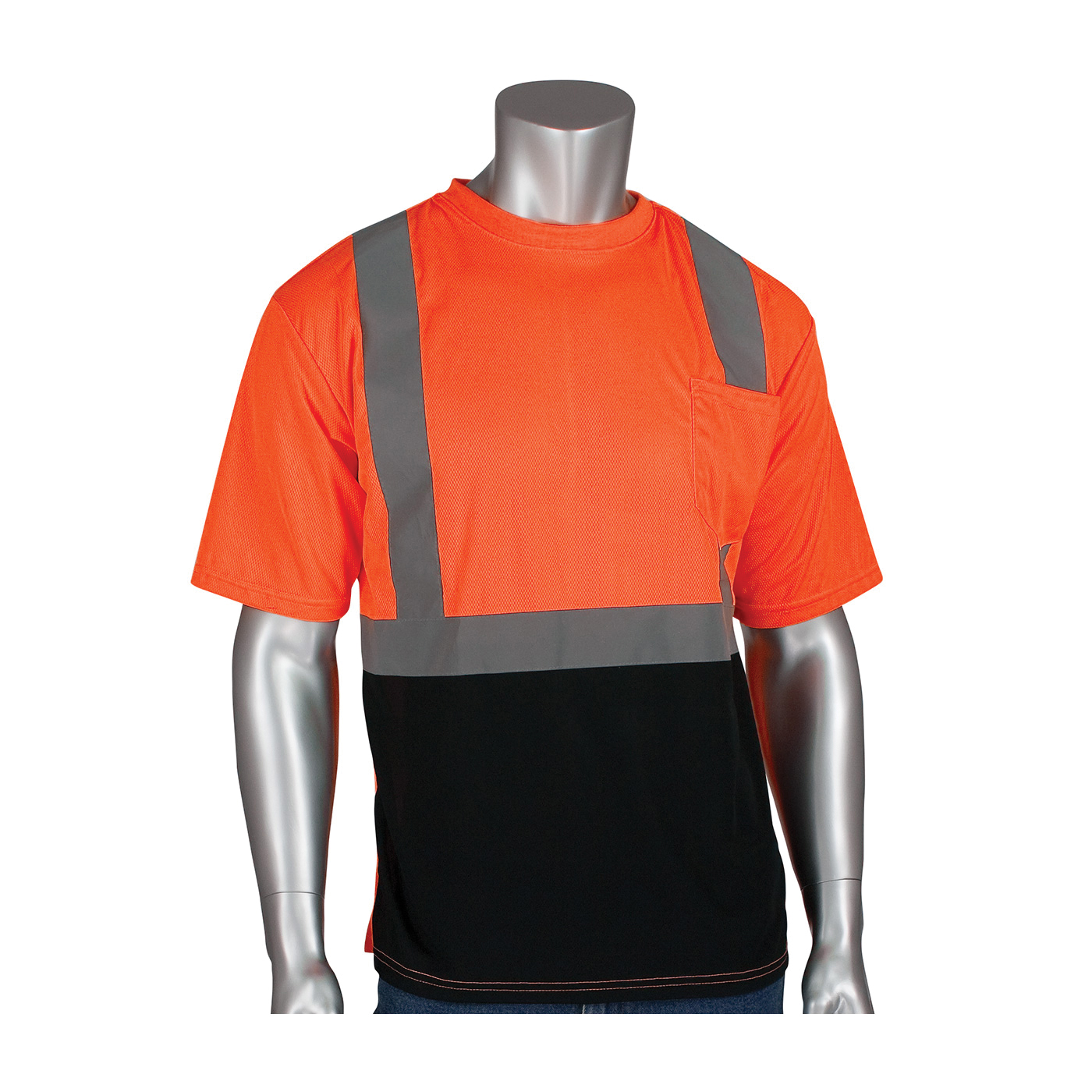 PIP® 312-1250B-OR/4X Short Sleeve Crew Neck T-Shirt, 4XL, Hi-Viz Orange, 12.6 in L, Polyester