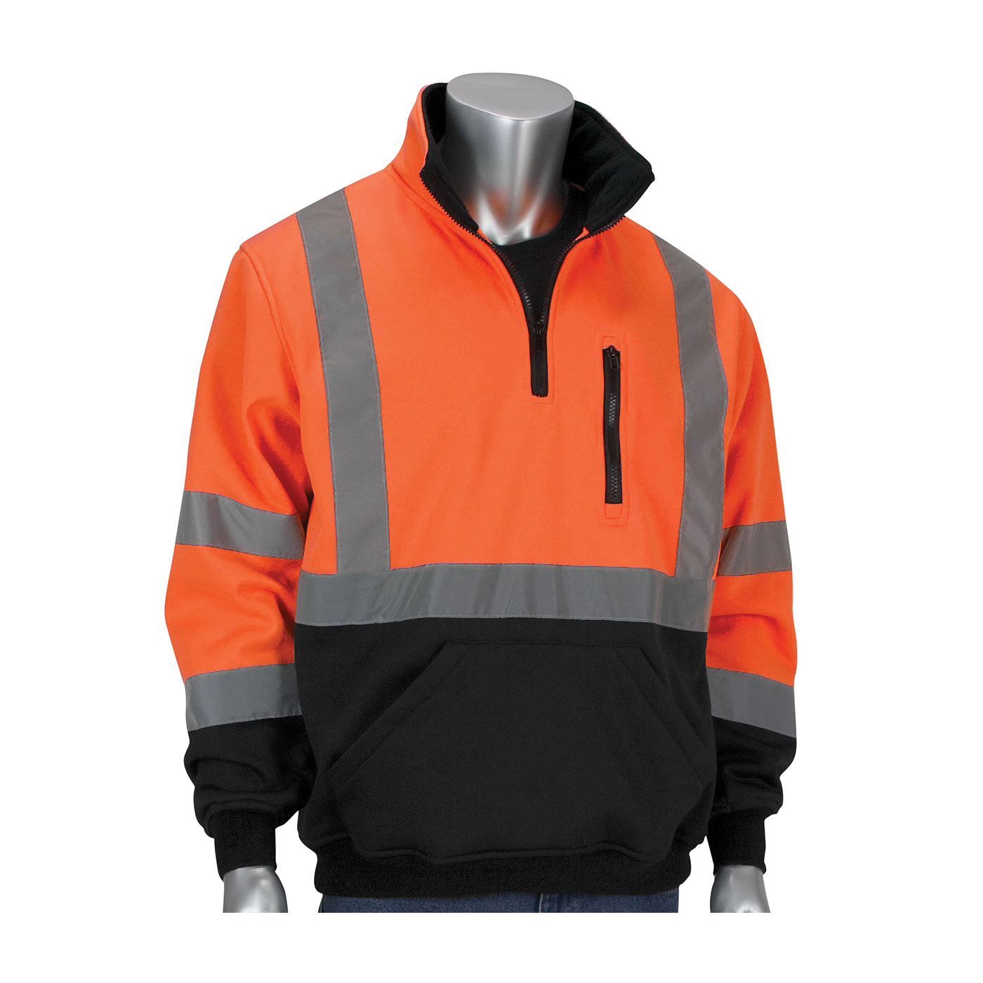 PIP® 323-1330B-OR/5X Sweatshirt With Black Bottom, Unisex, 5XL, Orange, 33.9 in L, Polyester Fleece