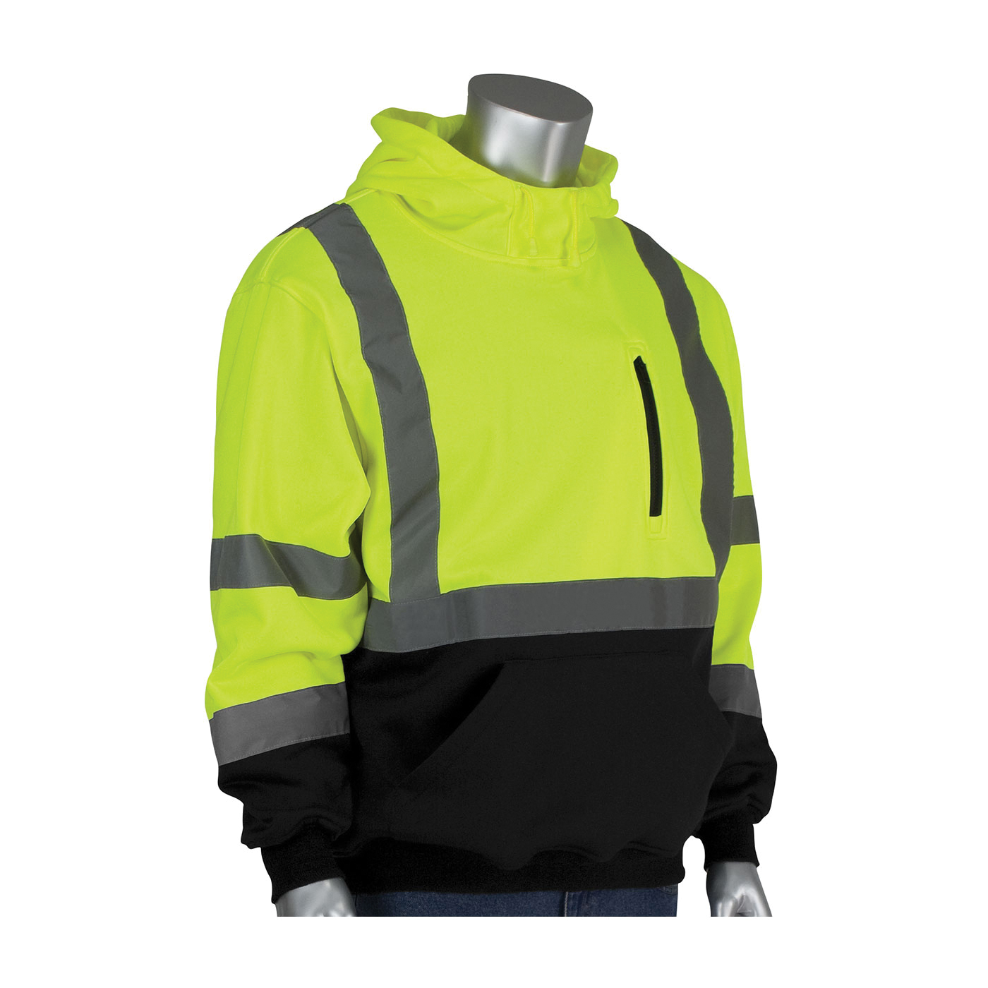 PIP® 323-1350B-LY/4X Sweatshirt, 4XL, Hi-Viz Lime Yellow, Polyester Fleece, 33.1 in L