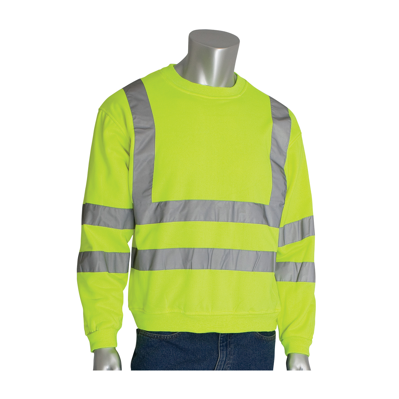 PIP® 323-CNSSELY-2X Crew Neck Sweatshirt, 2XL, Hi-Viz Lime Yellow, Polyester Fleece, 29.1 in L