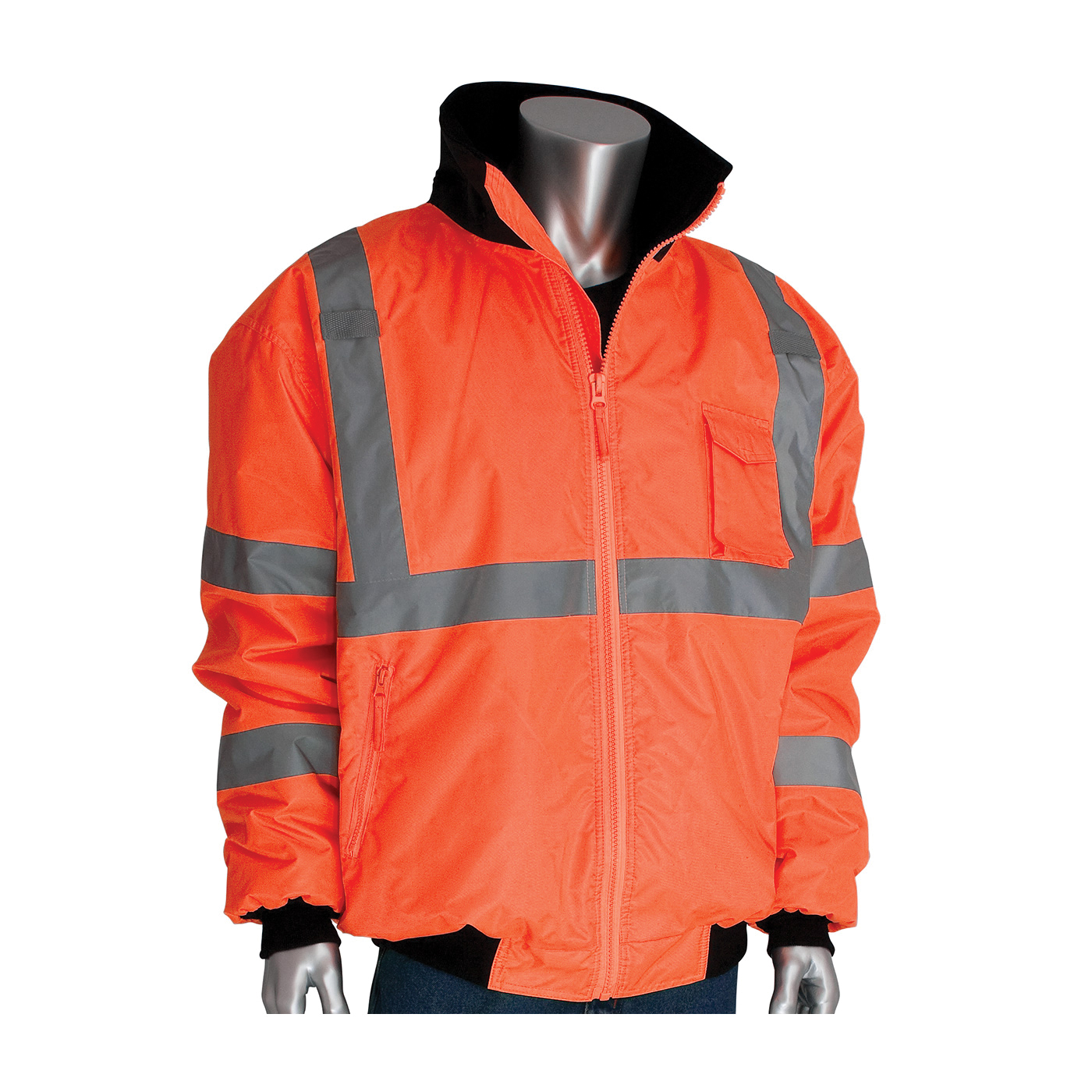 PIP® 333-1762-OR/5X Bomber Jacket With Zip-Out Fleece Liner, Hi-Viz Lime Orange, Polyester, 74 in Chest, Resists: Water, Specifications Met: ANSI 107 Class 3 Type R