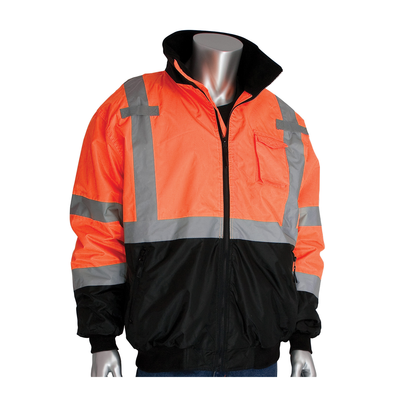 PIP® 333-1766-OR/5X Bomber Jacket With Zip-Out Fleece Liner, Hi-Viz Orange, Polyester, 74 in Chest, Resists: Water, Specifications Met: ANSI 107 Class 3 Type R