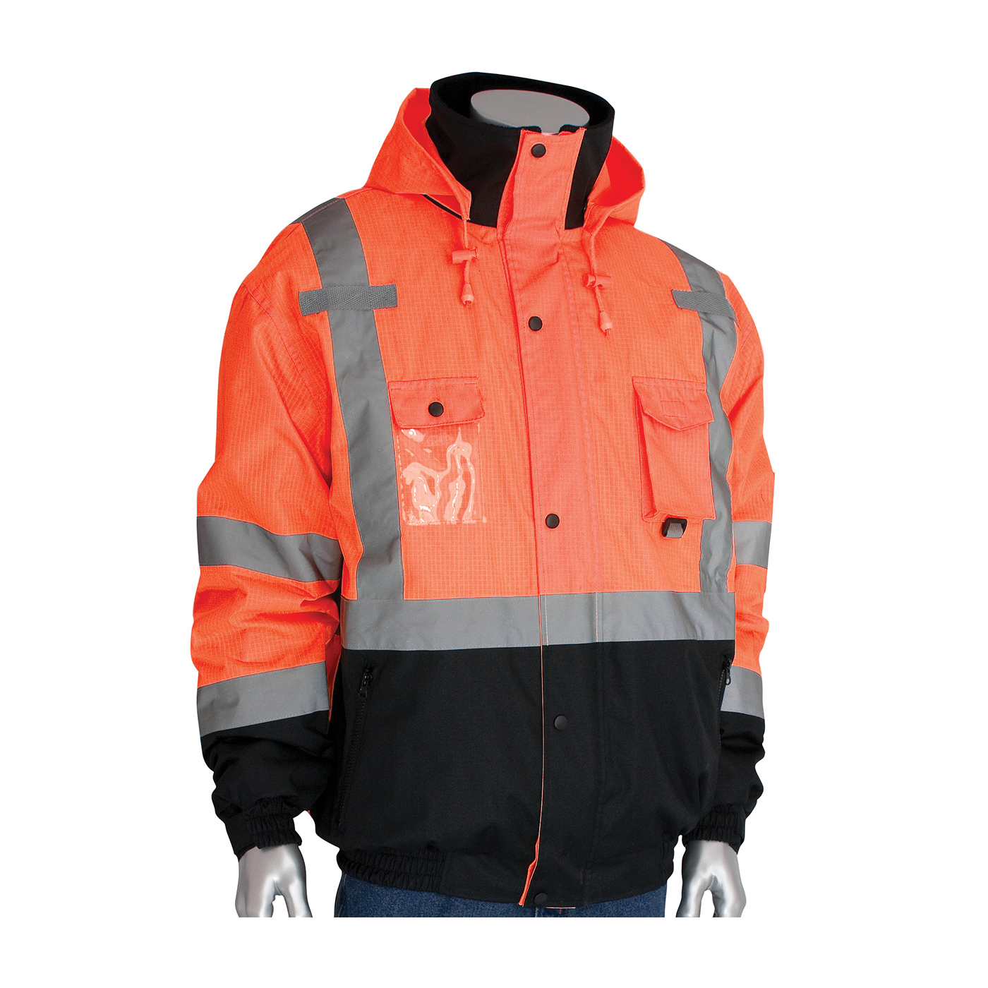 PIP® 333-1770-OR/4X Bomber Jacket With Zip-Out Fleece Liner, Hi-Viz Orange, Polyester, 70 in Chest, Resists: Water, Specifications Met: ANSI 107 Class 3 Type R