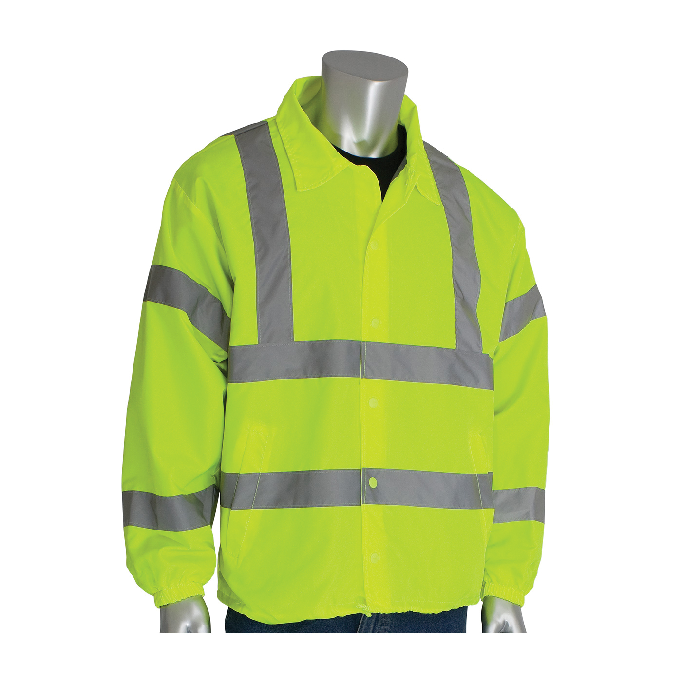 PIP® 333-WBLY-LG Classic Wind Breaker Jacket, Hi-Viz Lime Yellow, Polyester, 51.2 in Chest, Specifications Met: ANSI 107 Class 3 Type R