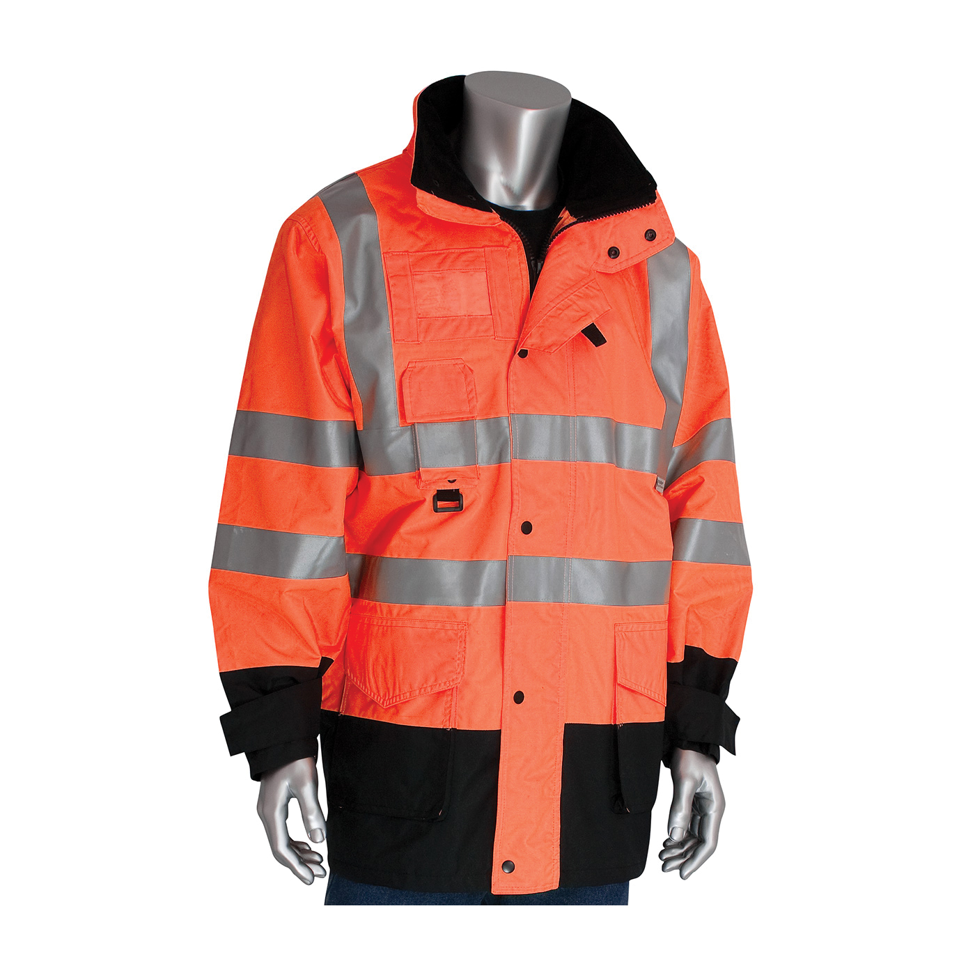 PIP® 343-1756-OR/S 7-in-1 All Condition Winter Coat With Inner Jacket and Vest Combination, Hi-Viz Orange, Polyester, 48 in Chest, Resists: Water, Specifications Met: ANSI 107 Class 3 Type R
