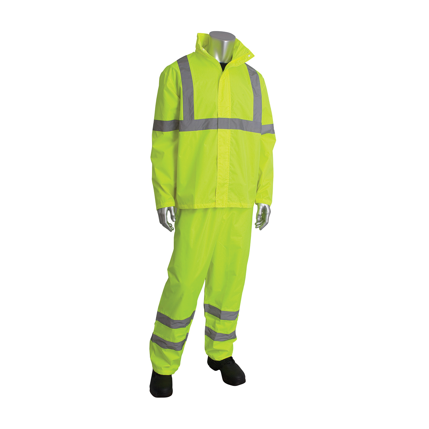 PIP® FALCON™ Viz™ 353-1000LY-S/M 2-Piece Rainsuit Set, S to M, Hi-Viz Yellow, Polyester, 40 in Waist, 31 in L Inseam, Concealable Hood