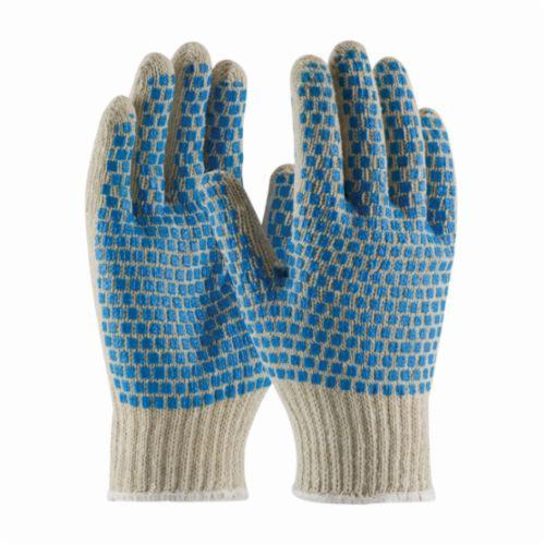 PIP® 36-110BB General Purpose Gloves, Coated, PVC Palm, Cotton/Polyester, Blue/White, Knit Wrist Cuff, PVC Coating, Resists: Abrasion and Cut, Cotton/Polyester Lining, Full Finger/Seamless