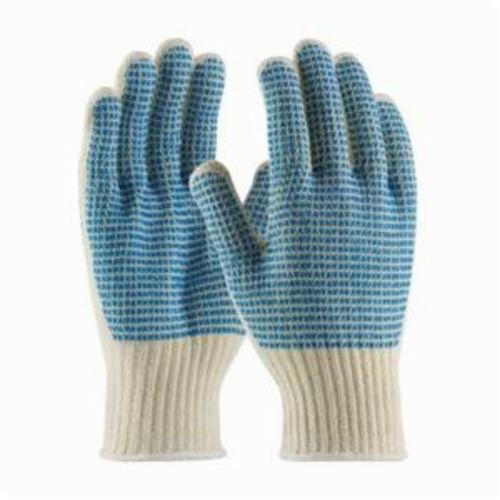 PIP® 36-110VV Heavyweight General Purpose Gloves, Coated, PVC Palm, 7 ga Cotton/Polyester, Blue/Natural, Knit Wrist Cuff, PVC Coating, Resists: Abrasion and Cut, Cotton/Polyester Lining, Full Finger/Seamless Knit
