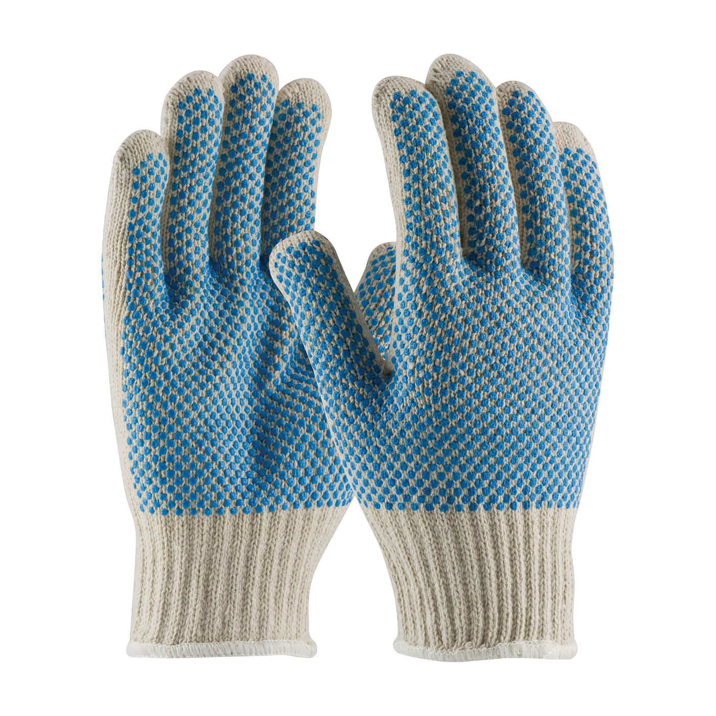 PIP® 37-C512PDD-BL/L Heavyweight Gloves, Coated, Full Finger/Seamless Knit Style, L, PVC Palm, 7 ga Cotton/Polyester, Blue/Natural, Knit Wrist Cuff, PVC Coating, Resists: Abrasion and Cut, Cotton/Polyester Lining
