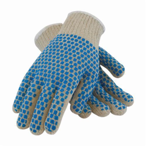 PIP® 37-C110BB General Purpose Gloves, Coated, PVC Palm, 7 ga Cotton/Polyester, Blue/White, Continuous Knit Wrist Cuff, PVC Coating, Resists: Abrasion and Cut, Cotton/Polyester Lining, Full Finger/Seamless