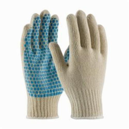 PIP® 37-C110B Regular Weight General Purpose Gloves, Coated, PVC Palm, 7 ga Cotton/Polyester, Blue/White, Continuous Knit Wrist Cuff, PVC Coating, Resists: Abrasion and Cut, Cotton/Polyester Lining, Full Finger/Seamless Knit