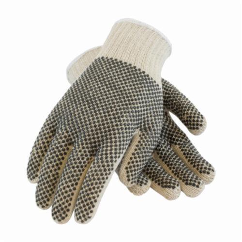 PIP® 37-C112PDD General Purpose Gloves, Coated, PVC Palm, 7 ga Cotton/Polyester, Black/Natural, Knit Wrist Cuff, PVC Coating, Resists: Abrasion and Cut, Cotton/Polyester Lining, Full Finger/Seamless