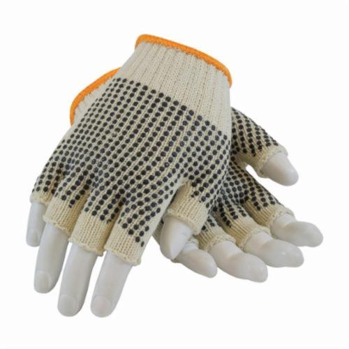 PIP® 37-C119PDD General Purpose Gloves, Coated, PVC Palm, Cotton/Polyester, Black/Natural, Continuous Knit Wrist Cuff, PVC Coating, Resists: Abrasion and Cut, Cotton/Polyester Lining, Half Finger/Seamless