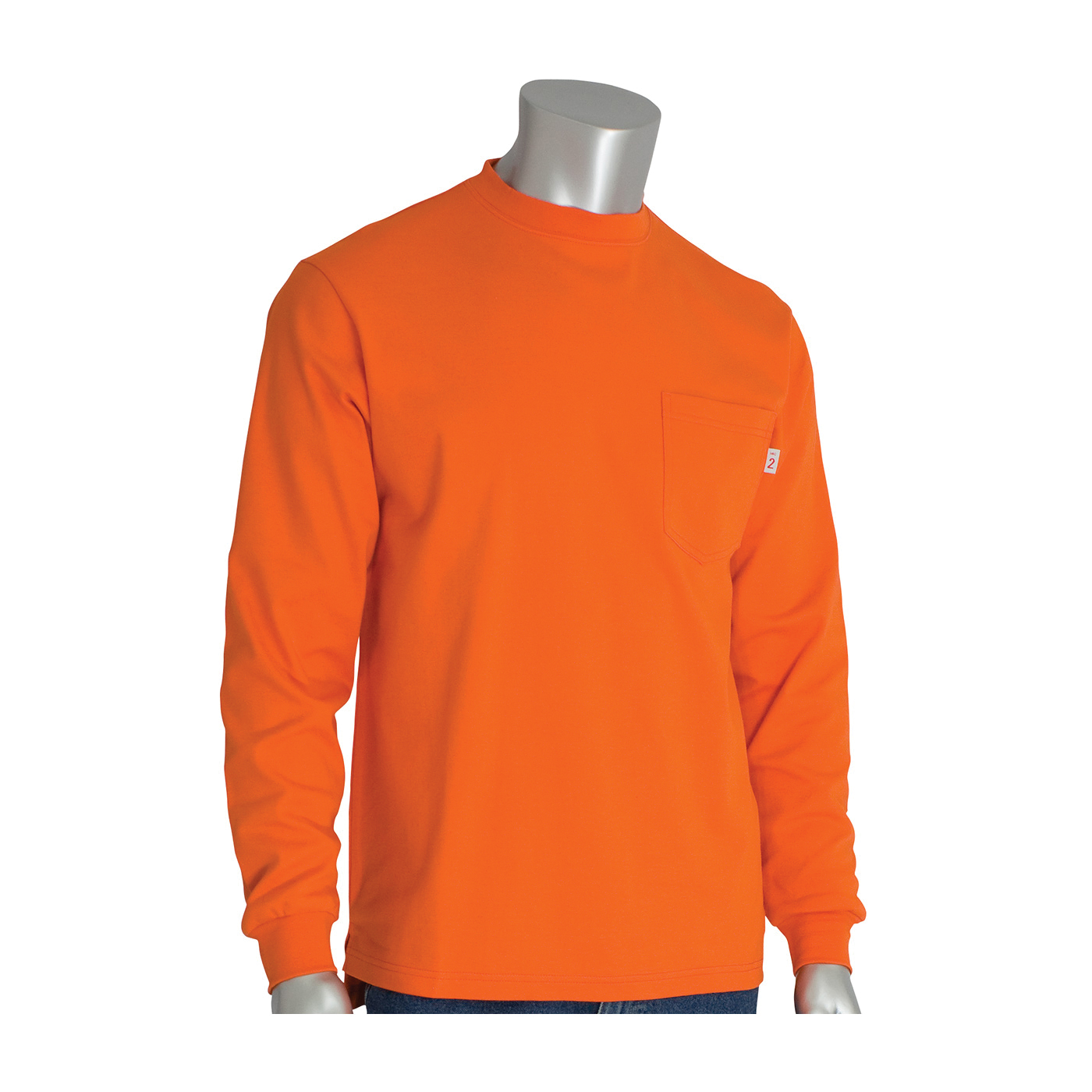 PIP® 385-FRLS-(OR)-2X Arc and Flame-Resistant Long Sleeve T-Shirt, 2XL, Orange, Cotton Interlock Knit, 33-1/2 in L