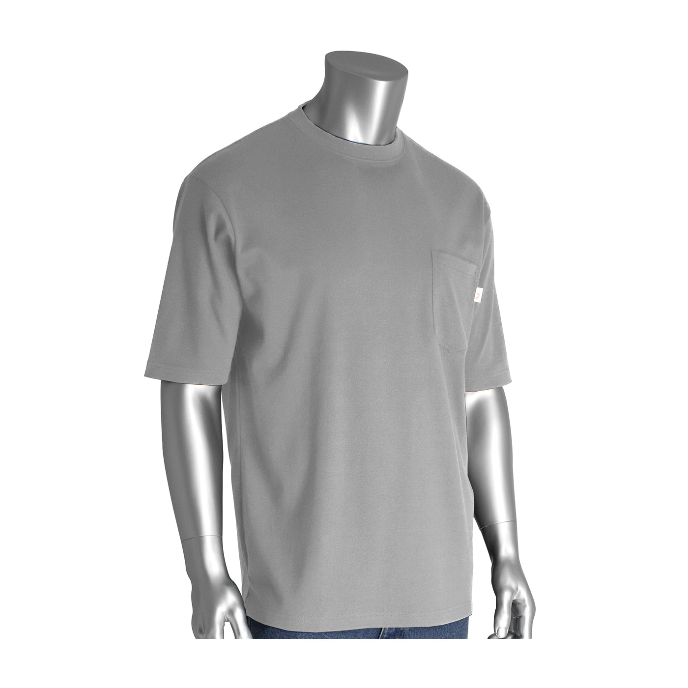 PIP® 385-FRSS-LG/L Arc and Flame-Resistant Short Sleeve T-Shirt, L, Light Gray, Cotton Interlock Knit, 31 in L