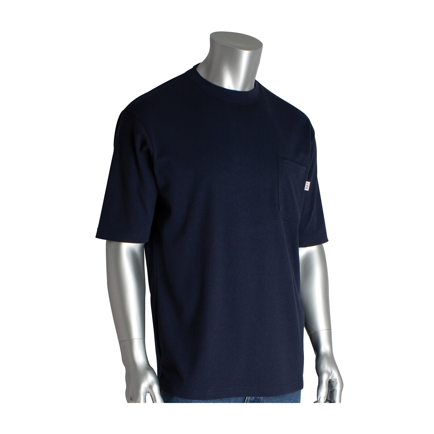 PIP® 385-FRSS-NV/3X Arc and Flame-Resistant Short Sleeve T-Shirt, 3XL, Navy, Cotton Interlock Knit, 35 in L