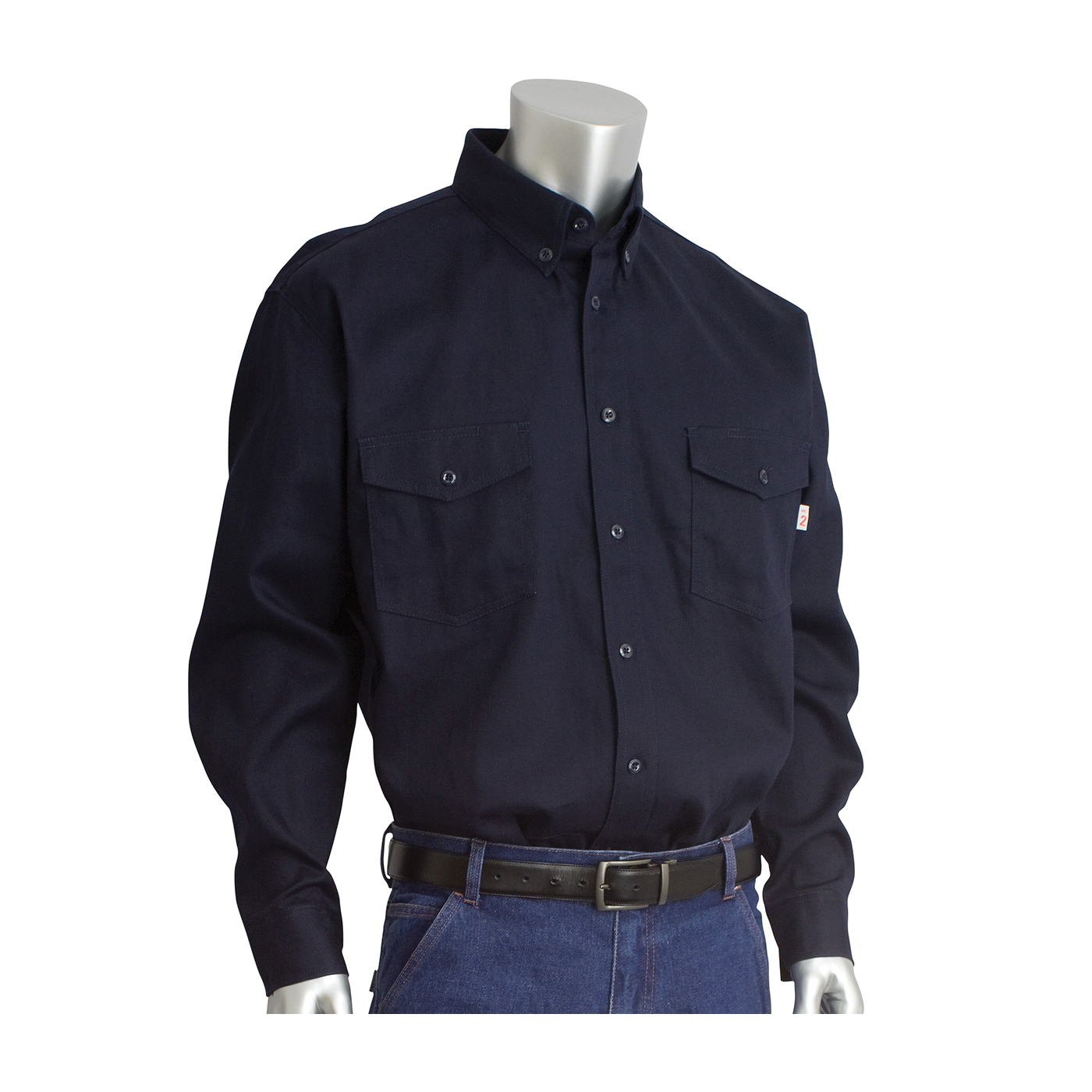 PIP® 385-FRWS-NV/3X Arc and Flame-Resistant Long Sleeve Work Shirt, 3XL, Navy Blue, 35-1/2 in L, 90% Cotton/10% Nylon