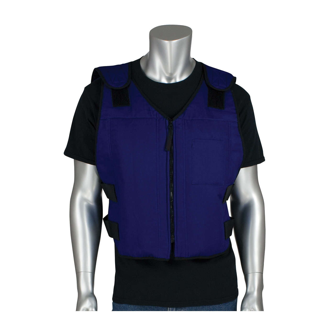 PIP® 390-EZFRPC-L/XL EZ-Cool® Active Fit Premium FR Phase Change Cooling Vest With Insulated Cooler Bag, L/XL Size, Zipper Closure, Cotton/Nylon, Navy Blue