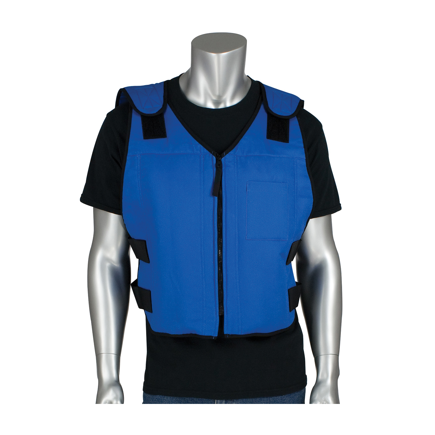 PIP® 390-EZSPC-M/L EZ-Cool® Active Fit Premium Phase Change Cooling Vest With Insulated Cooler Bag, M/L Size, Zipper Closure, Cotton/Nylon, Blue