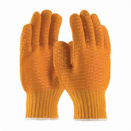 PIP® 39-3013 General Purpose Gloves, Coated, PVC Palm, Polyester, Orange, Continuous Knit Wrist Cuff, PVC Coating, Resists: Abrasion and Cut, Polyester Lining, Full Finger/Seamless