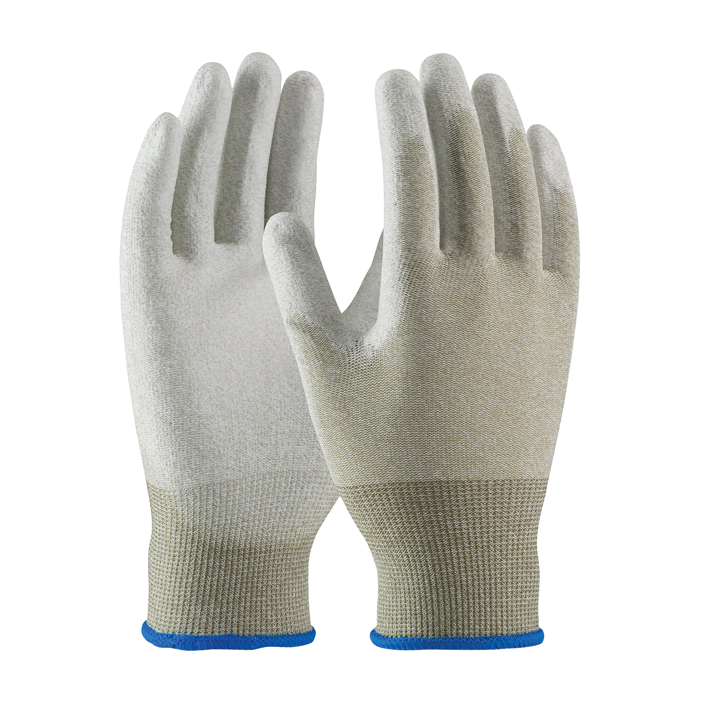 PIP® CleanTeam® 40-6415/S 40-6145 Antistatic Gloves, Seamless Style, 15 ga Nylon/Copper Fiber Yarn, Copper/White, Continuous Knit Wrist Cuff, Polyurethane with Smooth Grip Coating, 8.7 in L, Resists: Abrasion, Cut, Puncture and Tear