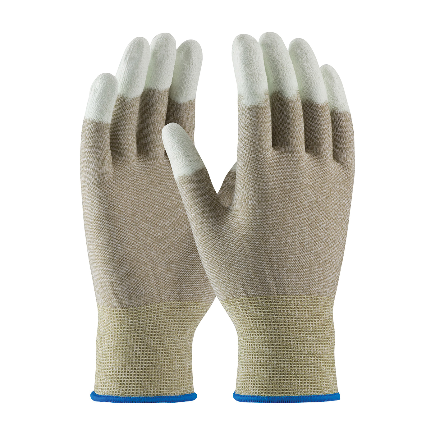 PIP® CleanTeam® 40-6416/S Electrostatic Dissipative Antistatic Gloves, Full Finger/Seamless Style, Carbon Fiber/Nylon/Synthetic, Copper/White, Continuous Knit Wrist Cuff, Polyurethane Coating, 8.3 in L, Resists: Abrasion and Puncture, ASTM D-257:2007