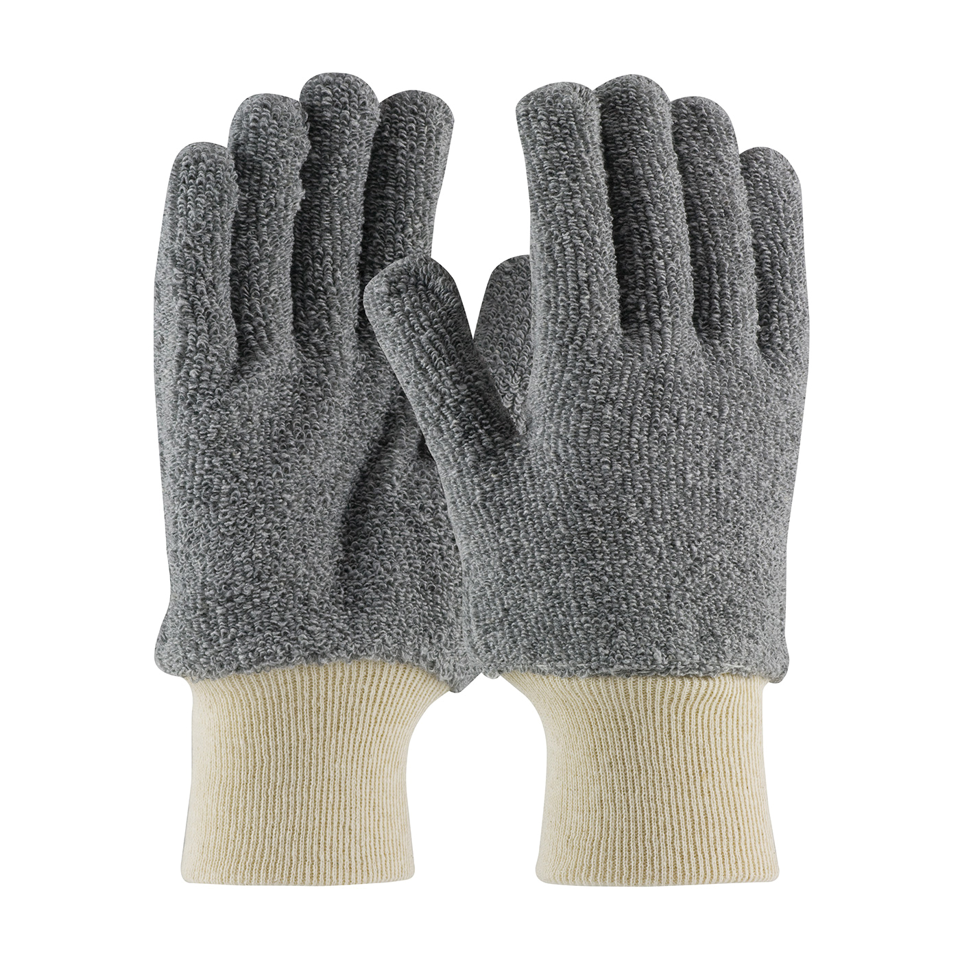 PIP® 42-C753/S 42-C753 General Purpose Gloves, Ambidextrous/Loop-Out Style, S, Terrycloth Palm, Cotton/Terrycloth, Gray, Knit Wrist Cuff, Uncoated Coating, Resists: Abrasion, Cut and Heat, Terry Cloth Lining